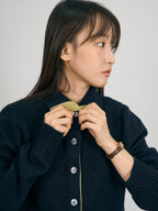 High-Neck Two-Tone Cardigan (Navy-Olive)