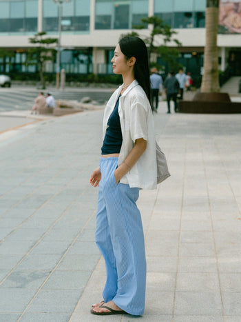 Easy Stripe Banding Pants (Stripe Ivory)