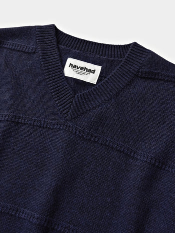 Cable Stripe V-Neck Knit (Navy)