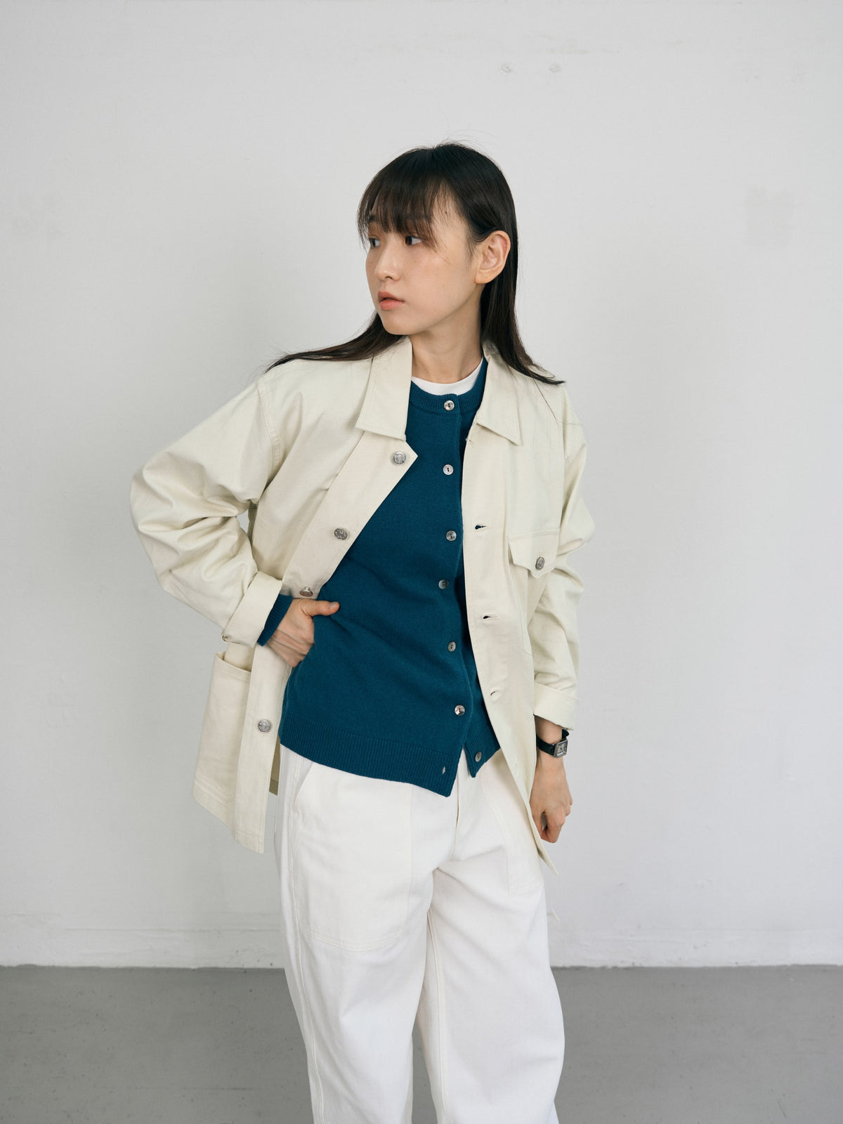 Soft Wool Round Cardigan (Blue Green)