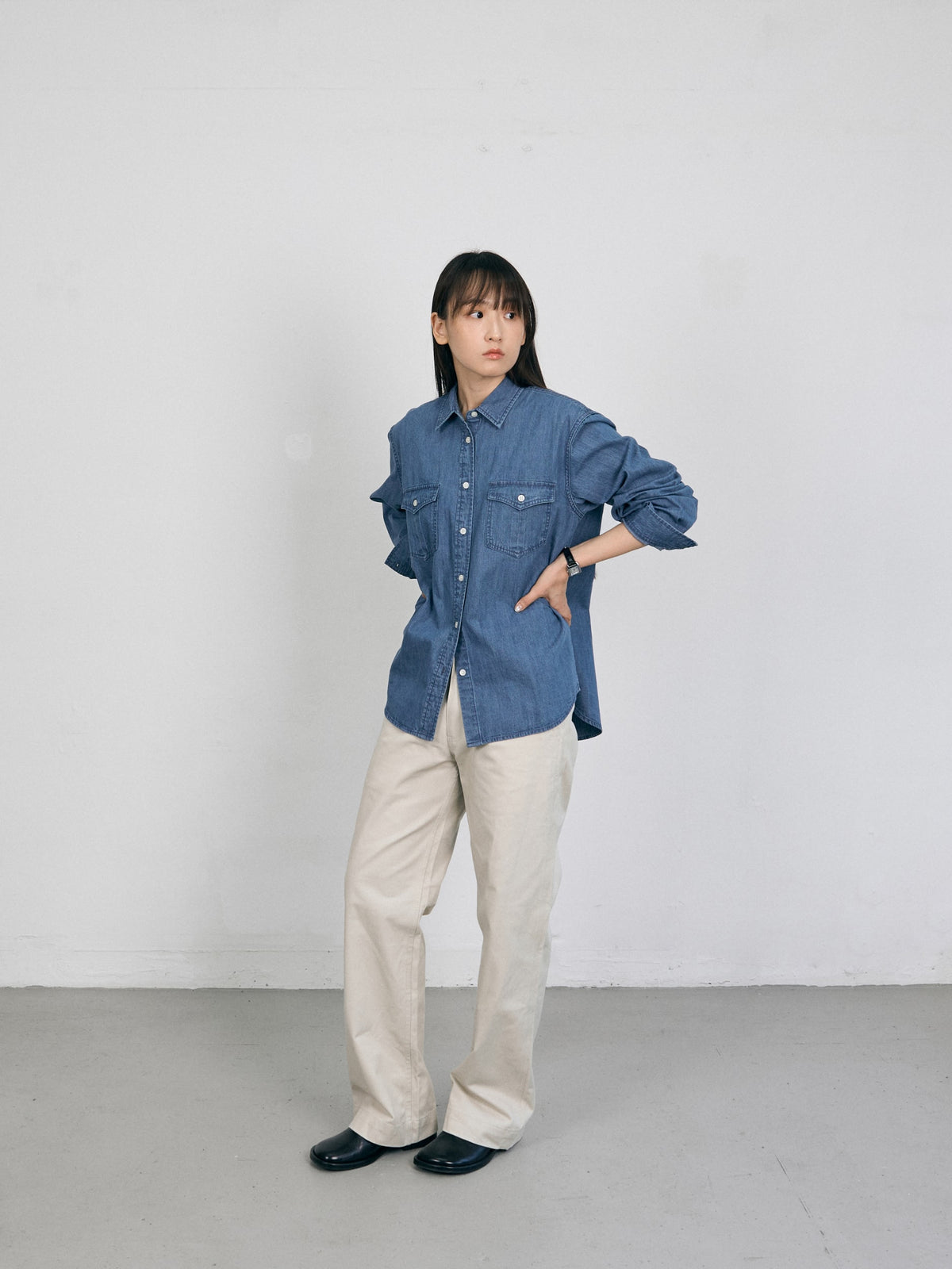 Double Pocket Denim Shirts (Denim Blue)