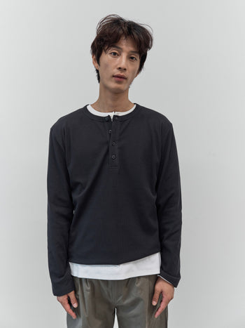 Henley Neck Long Sleeve T-Shirt (White)