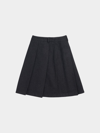 Wool Blend Pleats Skirt (Charcoal)
