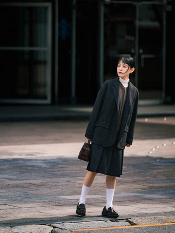 Wool Blend Pleats Skirt (Charcoal)