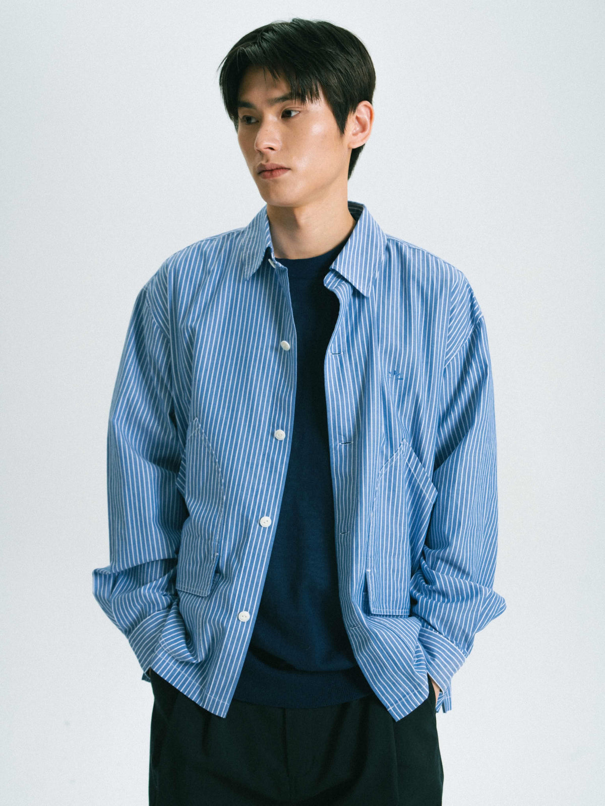 Field Pocket Shirt Jacket (Stripe White)