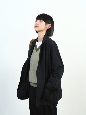 (W)Pin-Stripe V-neck Knit (Navy)