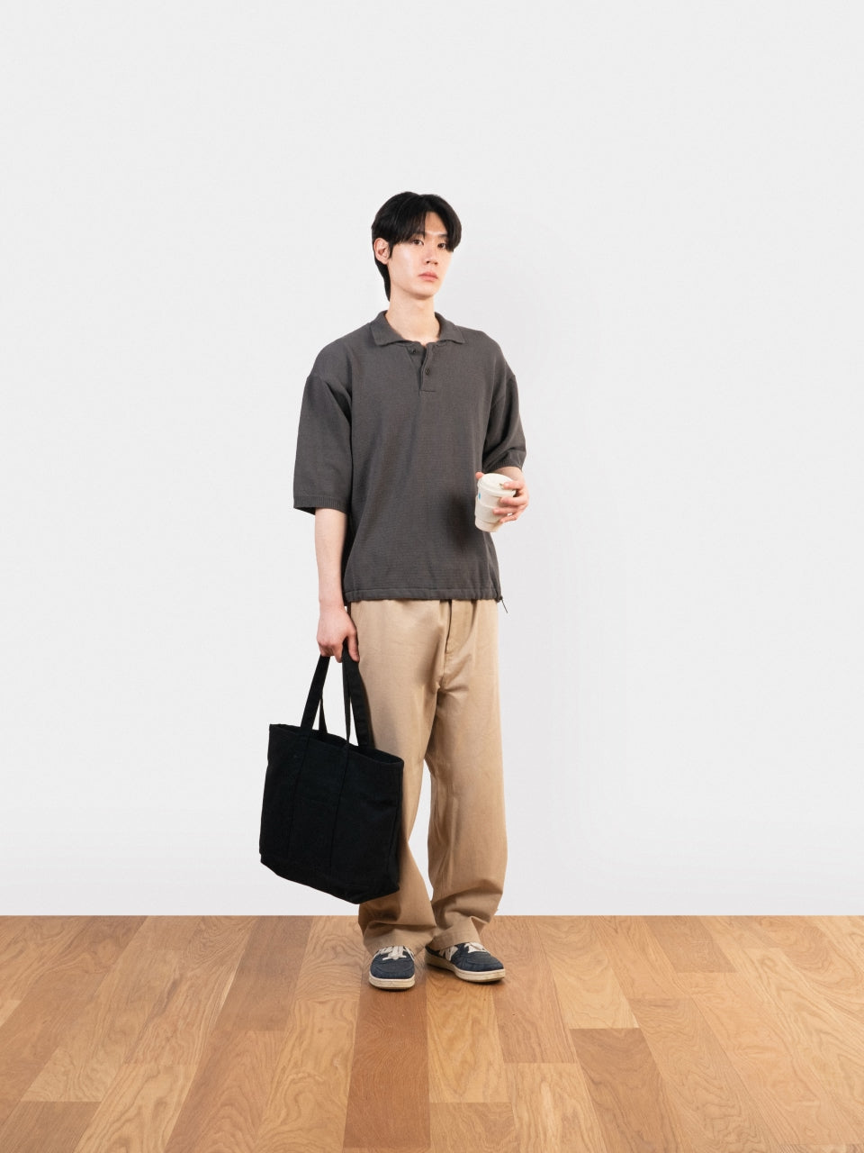 Airy Cotton Collar Knit (Charcoal)