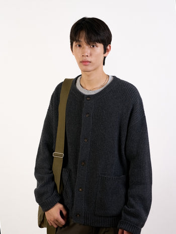 Fine Wool Roundneck Cardigan (Brown)