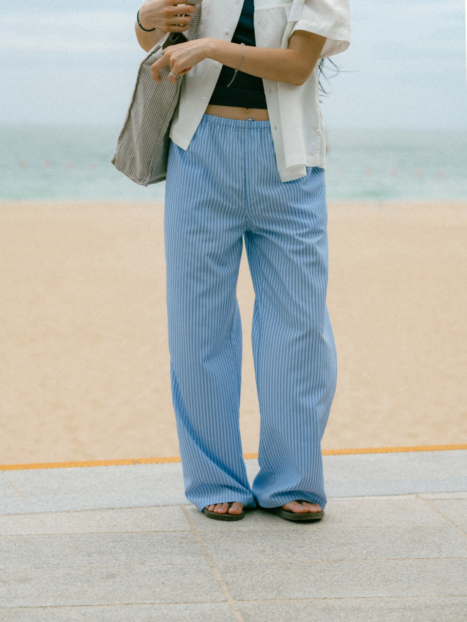 Easy Stripe Banding Pants (Stripe Olive)