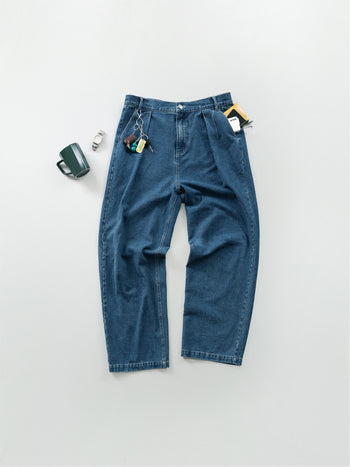 Loose Fit Pin-tuck Denim Pants (Deep Indigo)