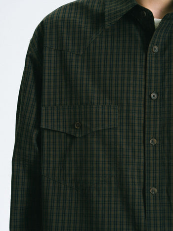 Classic Check Western Shirts (Olive Green)