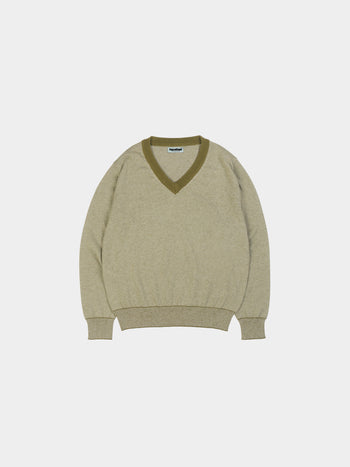 (W)Pin-Stripe V-neck Knit (Olive)