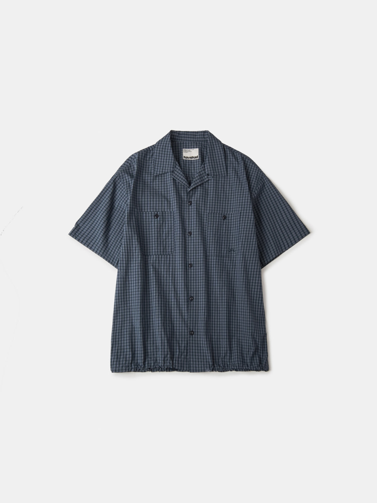 Open Collar Check Shirts (Navy)
