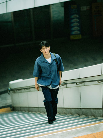 Open Collar Check Shirts (Charcoal)