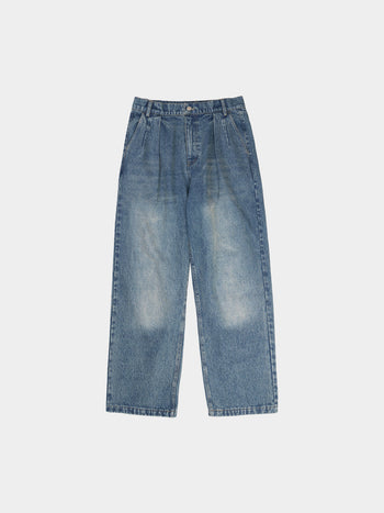 Loose Fit Pin-tuck Denim Pants - Mid Indigo | A1 (M)