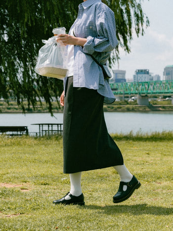 (W)Belted Flow Maxi Skirt (Black)