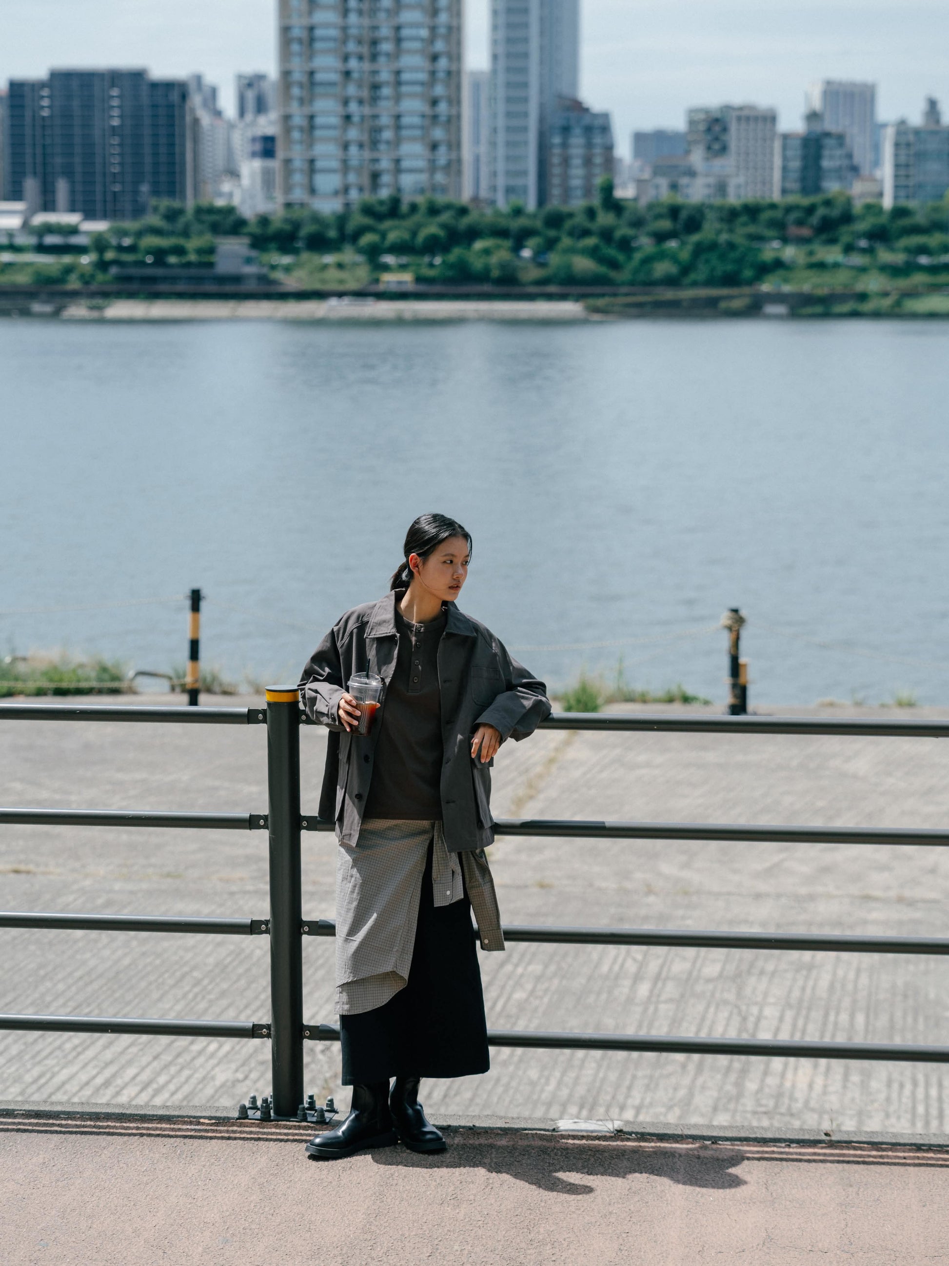 Herringbone Twill Fatigue Skirt (Black)