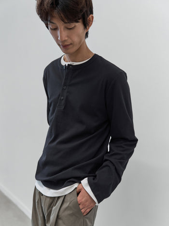 Henley Neck Long Sleeve T-Shirt (Charcoal)
