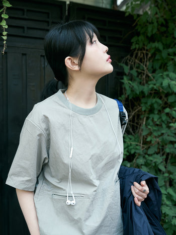 Pocket Volume String Half Tee - Beige Gray | A3 (XL)