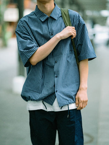 Open Collar Check Shirts (Charcoal)