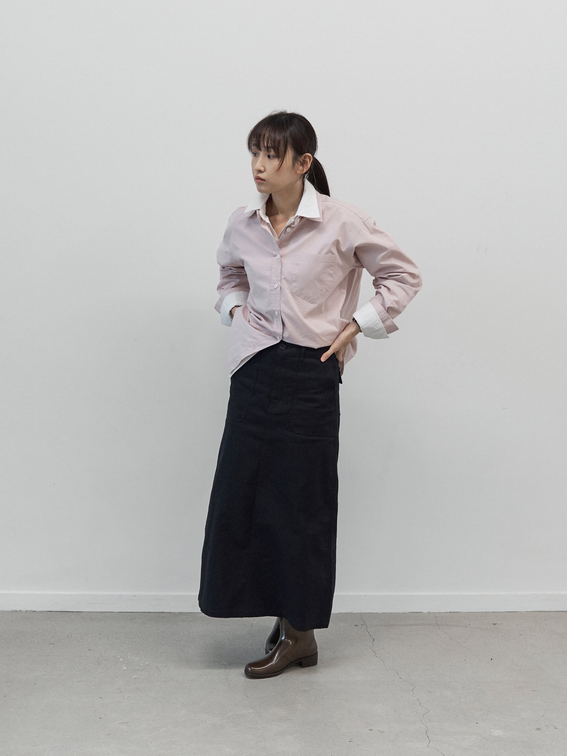 Herringbone Twill Fatigue Skirt (Black)